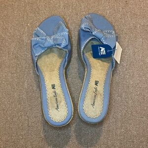 American Eagle Denim Bow Wedge Sandals